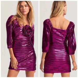 •LOVESHACKFANCY• Thompson Rose Appliqué Metallic Minidress in‎ Fuchsia Size 0